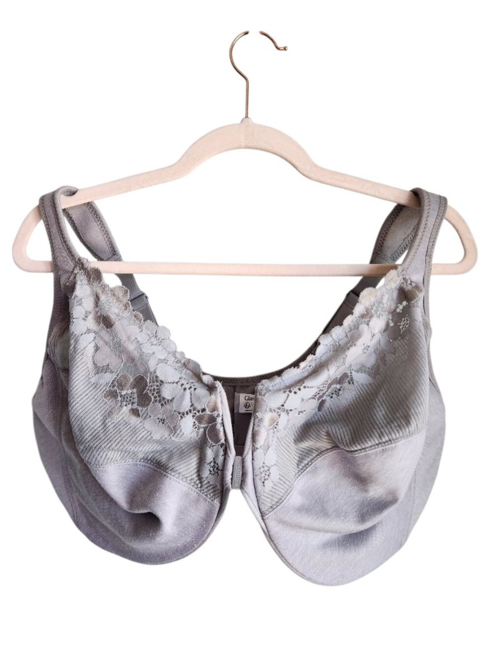 Glamorise Bra 44H Gray Grey Front Closure Cotton WonderWire Lace 1241